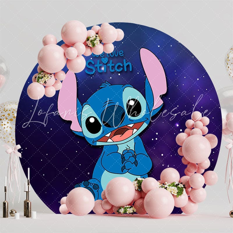 Cheerful Lilo Stitch Round Backdrop For Colorful Kids Celebration