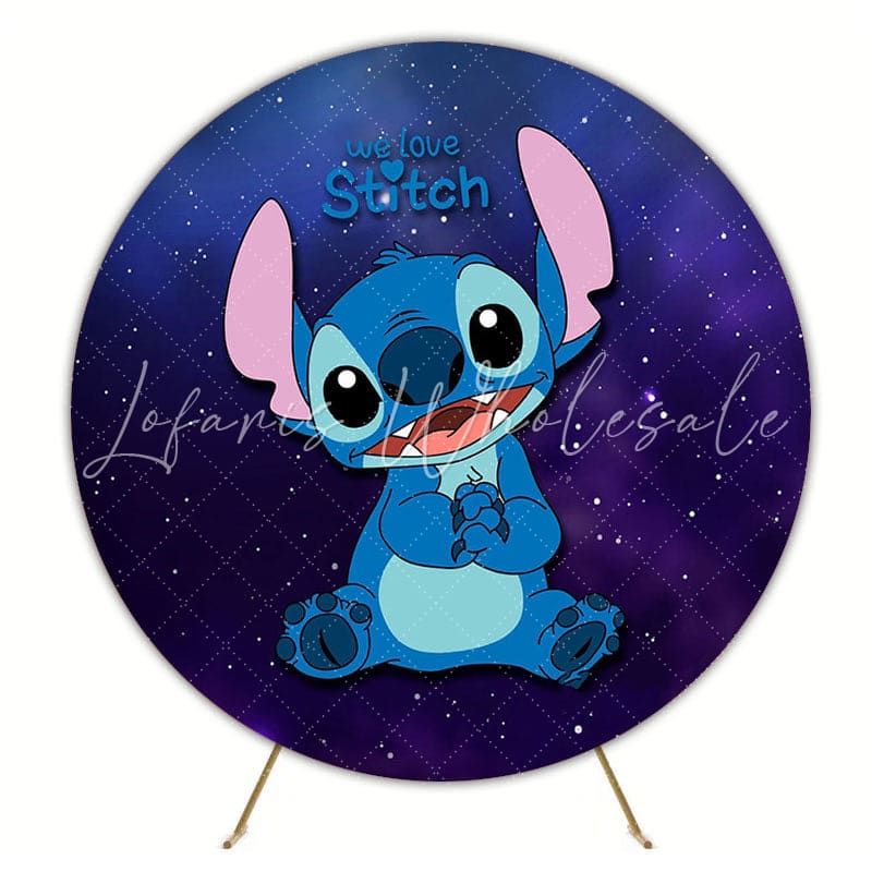Cheerful Lilo Stitch Round Backdrop For Colorful Kids Celebration