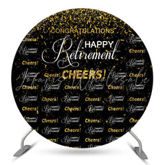 Lofaris Cheers Gold Glitter Black Circle Retirement Backdrop