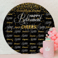 Lofaris Cheers Gold Glitter Black Circle Retirement Backdrop