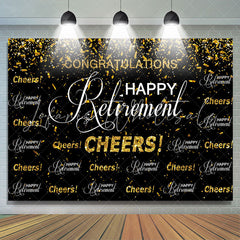 Lofaris Cheers Happy Retirement Black And Golden Backdrop