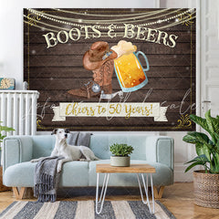 Lofaris Cheers To 50 Years Wooden Happy 50th Birthday Backdrop