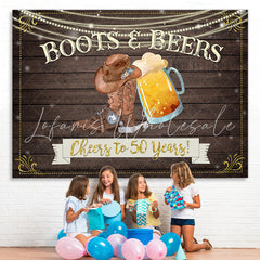 Lofaris Cheers To 50 Years Wooden Happy 50th Birthday Backdrop