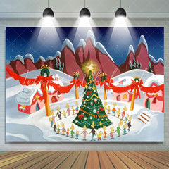 Lofaris Children Around Xmas Tree Snowy Christmas Backdrop