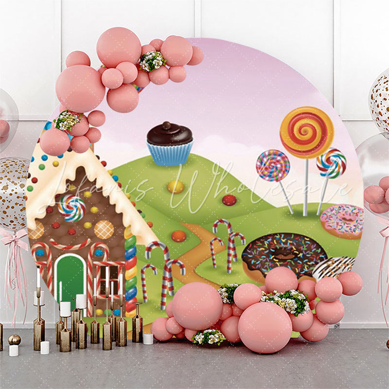 Lofaris Chocolate House Candy World Birthday Circle Backdrop