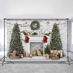 Lofaris Chrismas Light Trees And White Brick Backdrop For Party