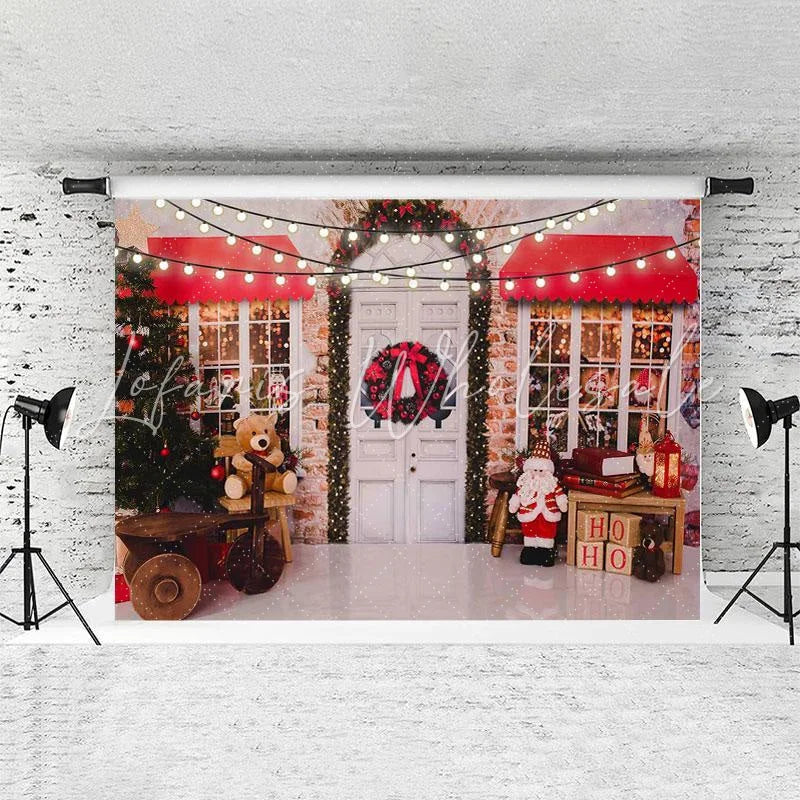 Lofaris Chrismas Shopstore And Teddy Bear Bokeh Light Backdrop