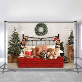 Lofaris Chrismas Tree And Hanging With Bear Bed Brick Bacckdrop