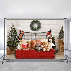 Lofaris Chrismas Tree And Hanging With Bear Bed Brick Bacckdrop