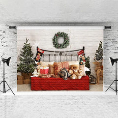 Lofaris Chrismas Tree And Hanging With Bear Bed Brick Bacckdrop