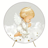 Christening Little Angel Stars Round Backdrop for Baptism Event