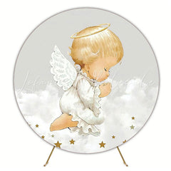 Christening Little Angel Stars Round Backdrop for Baptism Event