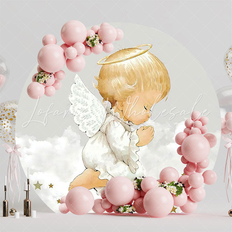 Christening Little Angel Stars Round Backdrop for Baptism Event