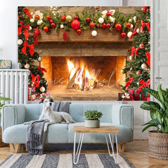 Lofaris Christmas Backdrop with Warm Fireplace Bonfire