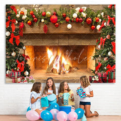 Lofaris Christmas Backdrop with Warm Fireplace Bonfire