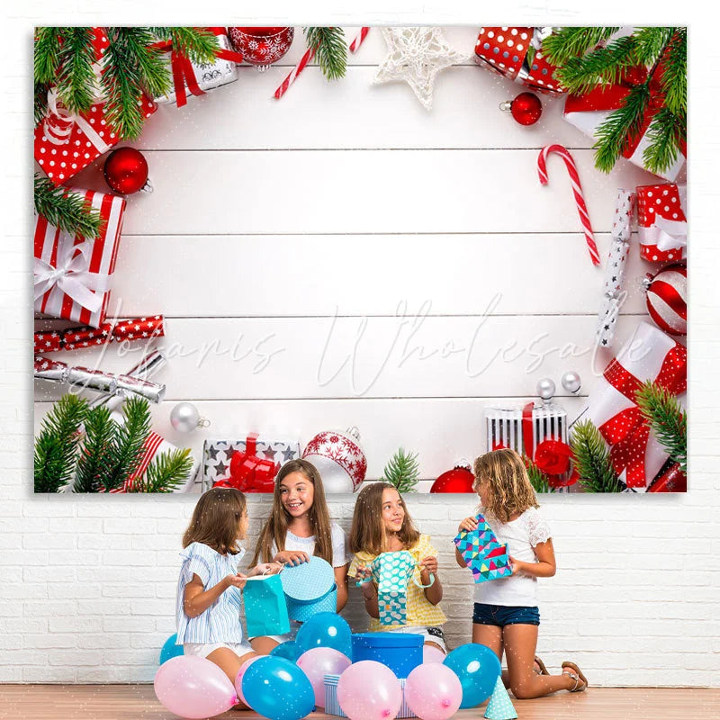 Lofaris Christmas Balls Gifts White Stripe Photoshoot Backdrop
