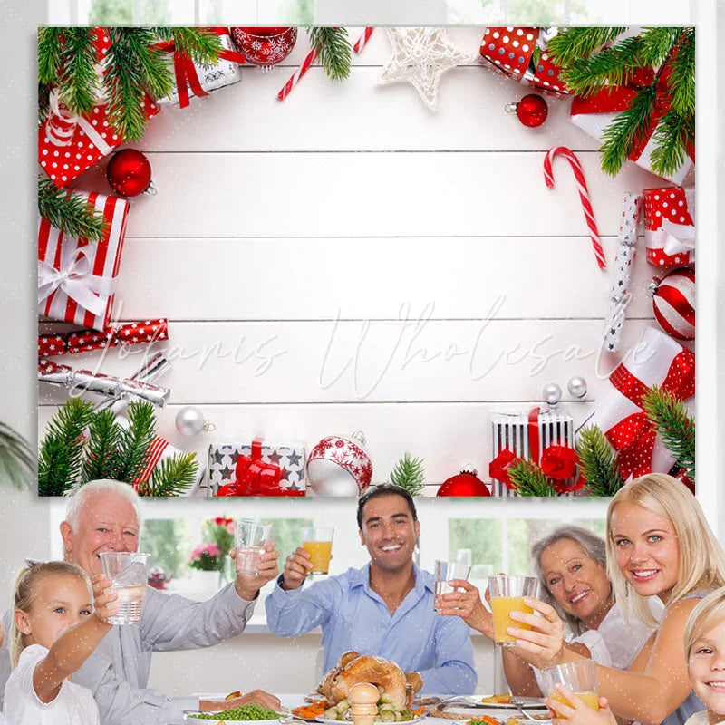 Lofaris Christmas Balls Gifts White Stripe Photoshoot Backdrop