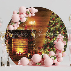 Christmas Fireplace Decorated Round Backdrop for Holiday Party