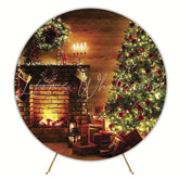 Christmas Fireplace Decorated Round Backdrop for Holiday Party