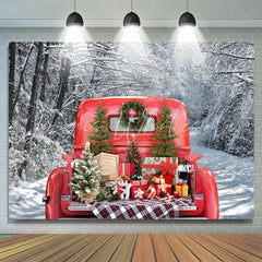 Lofaris Christmas Gift In Red Truck Snowy Tree Backdrop For Party
