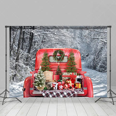 Lofaris Christmas Gift In Red Truck Snowy Tree Backdrop For Party