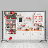 Lofaris Christmas Kitchen Backdrop White Wall for Photoshoot