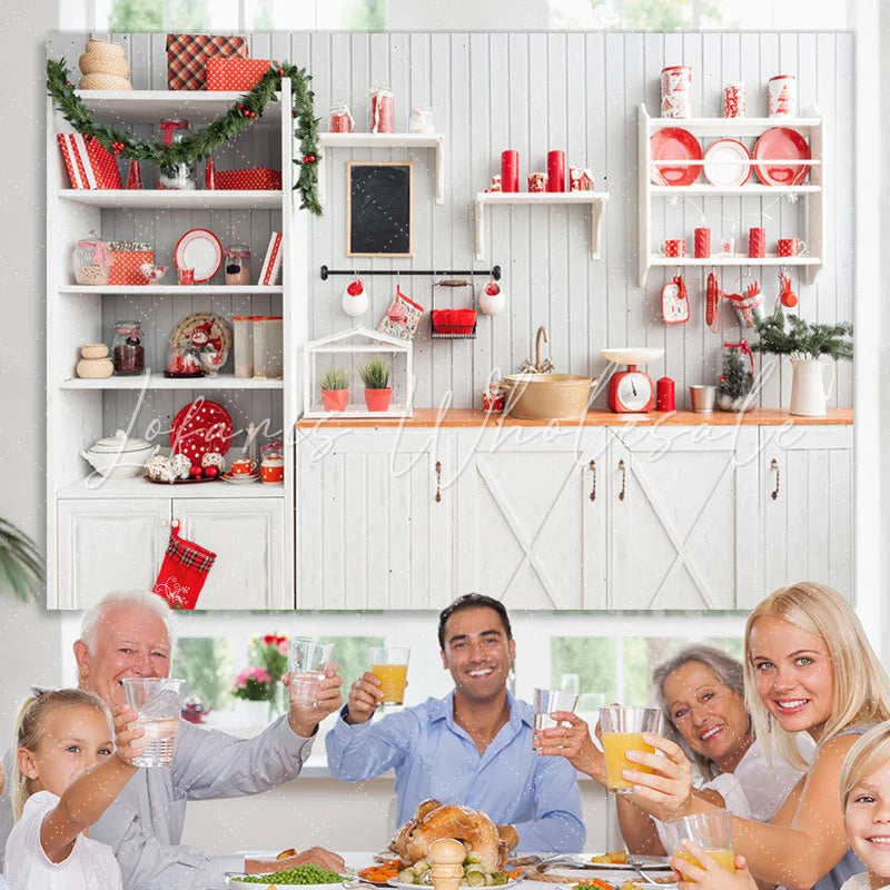 Lofaris Christmas Kitchen Backdrop White Wall for Photoshoot