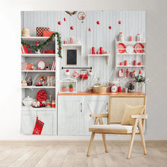 Lofaris Christmas Kitchen Backdrop White Wall for Photoshoot