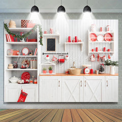 Lofaris Christmas Kitchen Backdrop White Wall for Photoshoot