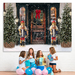 Lofaris Christmas Lights Snow Wood Dooor Party Decor Backdrop