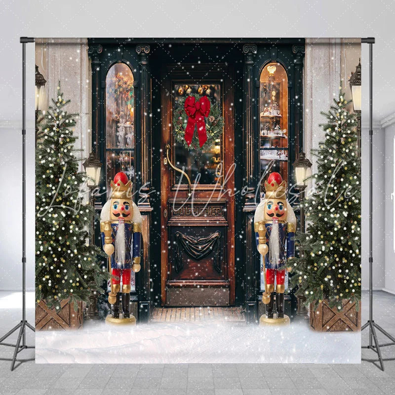 Lofaris Christmas Lights Snow Wood Dooor Party Decor Backdrop