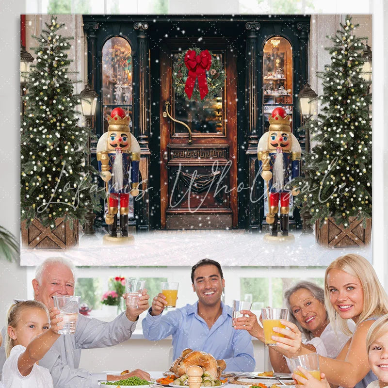 Lofaris Christmas Lights Snow Wood Dooor Party Decor Backdrop