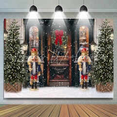 Lofaris Christmas Lights Snow Wood Dooor Party Decor Backdrop
