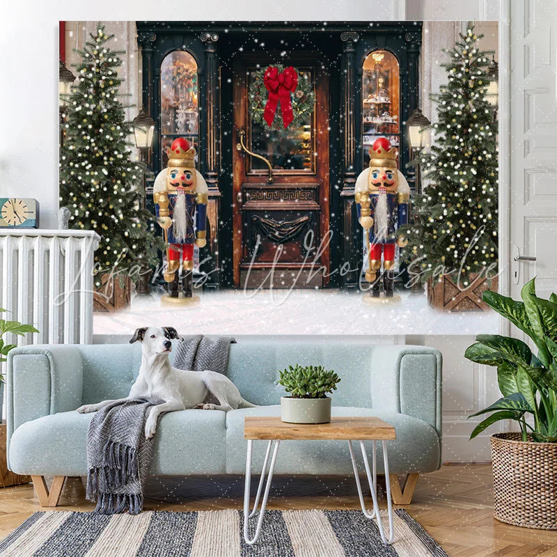 Lofaris Christmas Lights Snow Wood Dooor Party Decor Backdrop