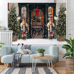 Lofaris Christmas Lights Snow Wood Dooor Party Decor Backdrop