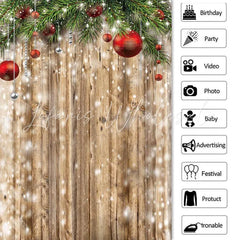 Lofaris Christmas Red Silver Gift Ball Wood Party Backdrop