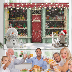 Lofaris Christmas Shop Glitter Light Snowman Backdrop