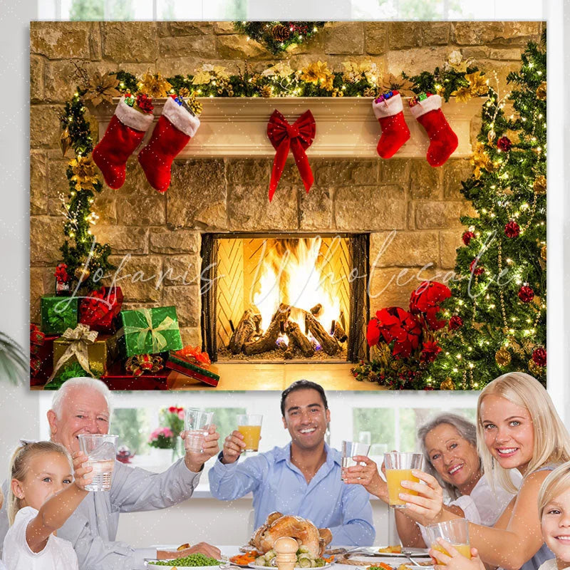 Lofaris Christmas stocking And Tree Brick Backdrop
