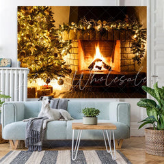 Lofaris Christmas Tree and Fireplace Cozy Backdrop