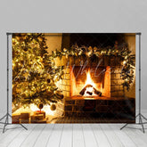 Lofaris Christmas Tree and Fireplace Cozy Backdrop