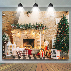 Lofaris Christmas Tree And Fireplace Light Backdrop