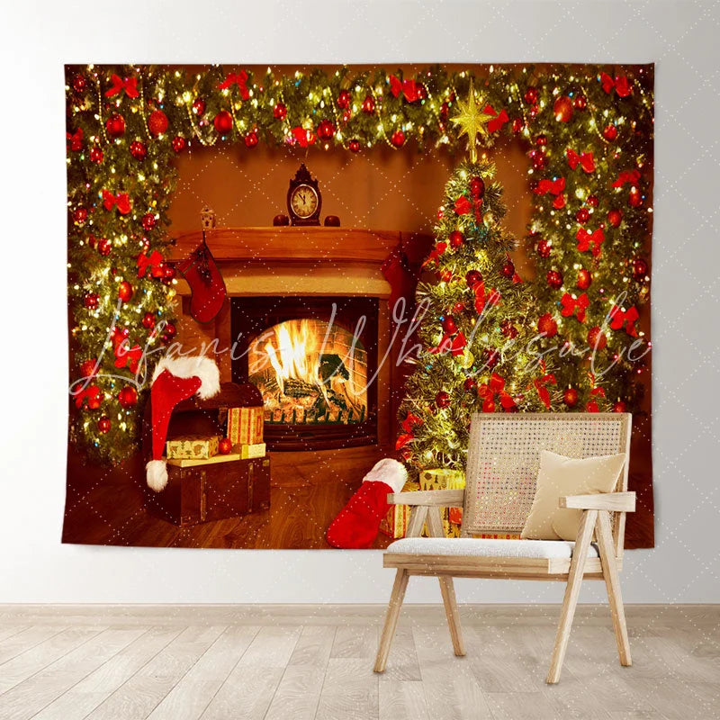 Lofaris Christmas Tree Fireplace Holiday Backdrop
