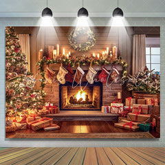 Lofaris Christmas Tree Fireplace Stocks Photography Backdrop