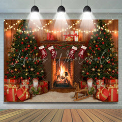 Lofaris Christmas Tree Gifts In Warm Mantel Backdrop For Party