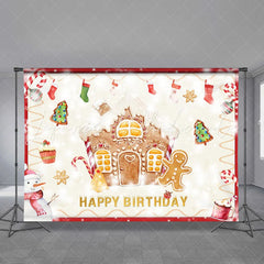Lofaris Christmas Tree Happy Birthday Snowman Backdrop for Party