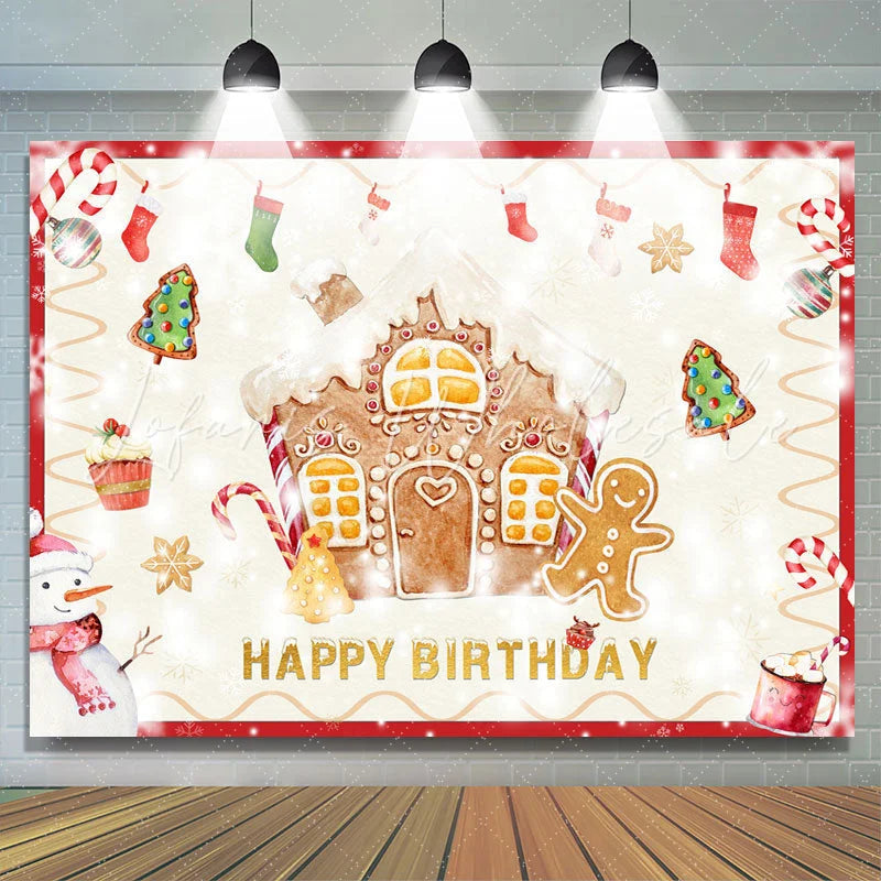 Lofaris Christmas Tree Happy Birthday Snowman Backdrop for Party