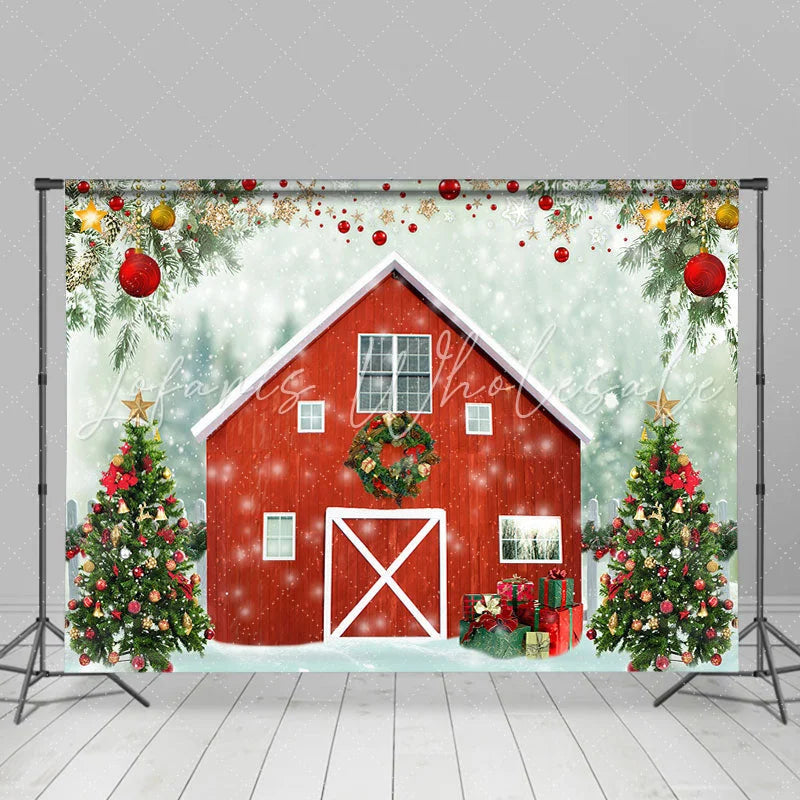 Lofaris Christmas tree in the snow red house backdrop