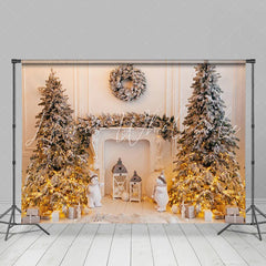 Lofaris Christmas Tree Light Bear White Wall Backdrop for Party
