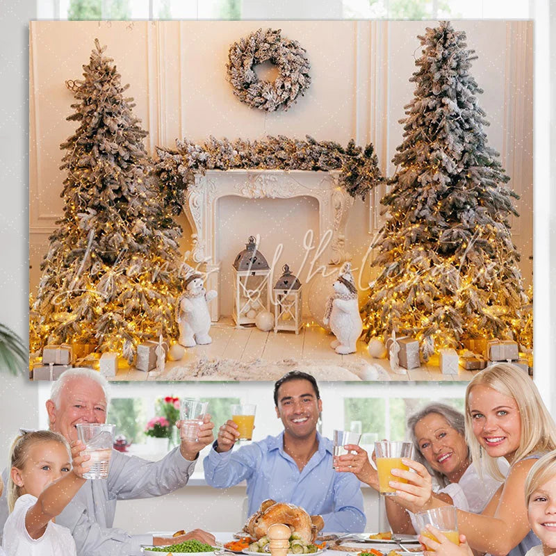 Lofaris Christmas Tree Light Bear White Wall Backdrop for Party