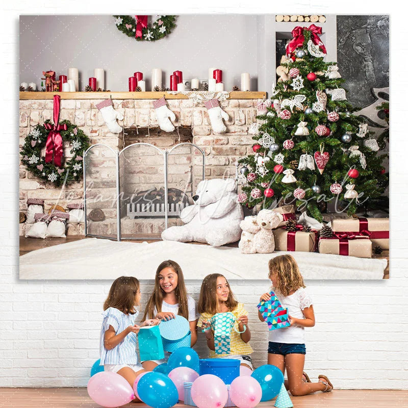 Lofaris Christmas Tree Polar Bear Wreath Backdrop